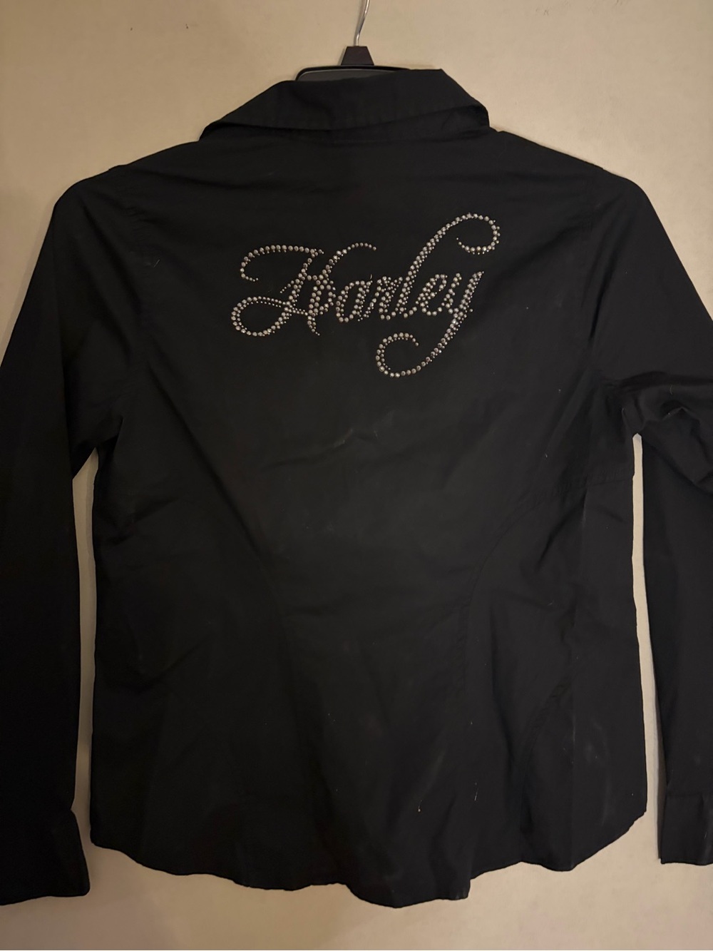 Harley-Davidson Black Women's Zip Up Rhinestone Script Long Sleeve Large